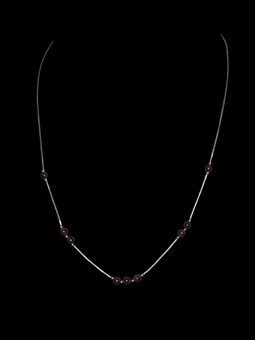 Sterling Silver 18" Liquid Silver Station Necklace - 4mm Garnet Gemstone Beads